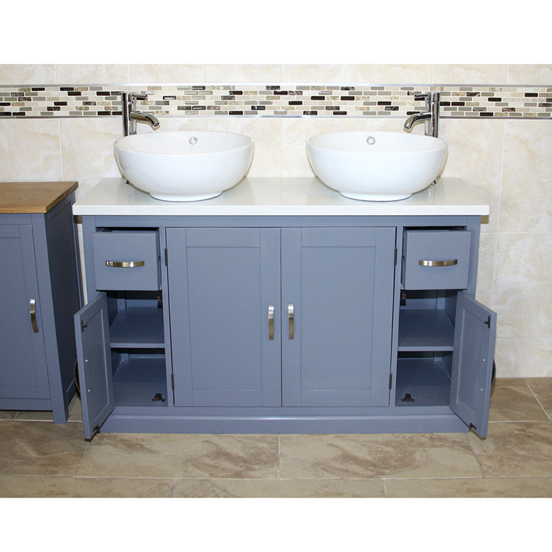 Hadler 1230mm Double Bathroom Vanity with Vessel Ceramic Basin, White 