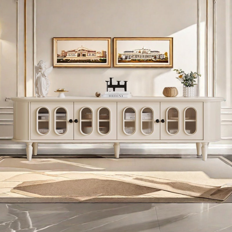 Meuble télé en bois massif blanc crème, L 86,61 po