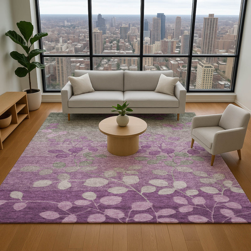 Tapis floral de qualité supérieure lavable à la machine Jakiyra AMF1900, Rectangulaire 8 pi x 10 pi