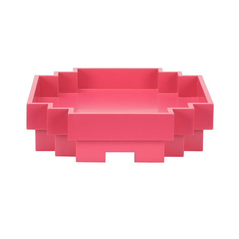 Japandi Wood Decorative Tray, Fuchsia