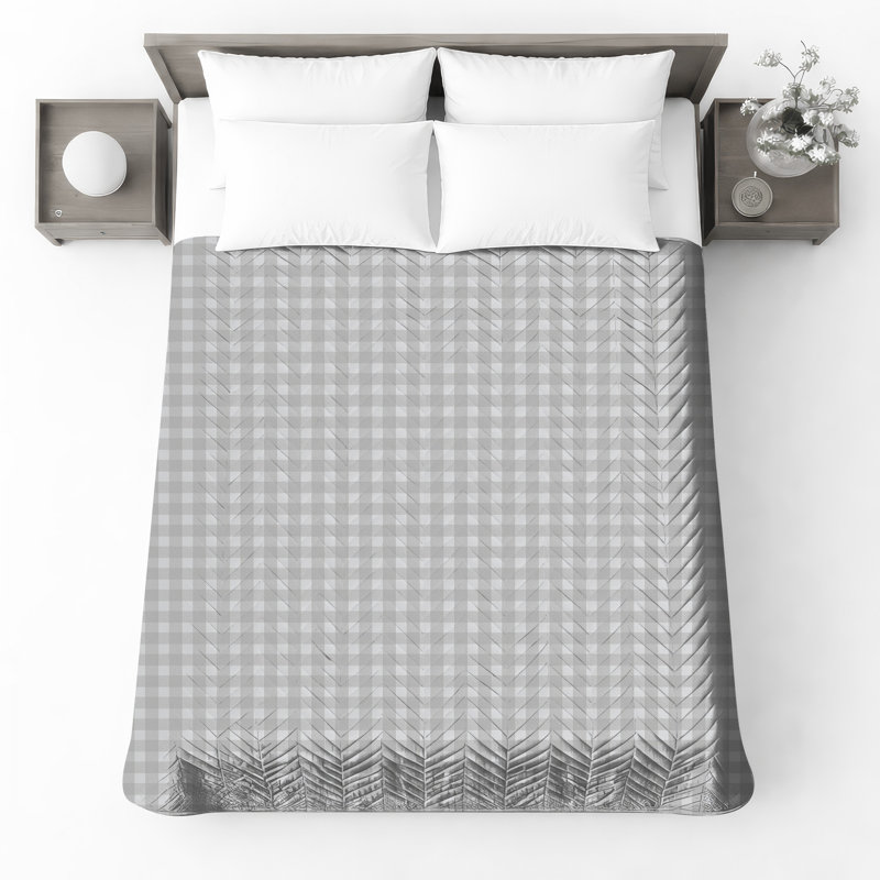 Gray Gingham Checkered Quilted Bedspread All Sizes, Queen