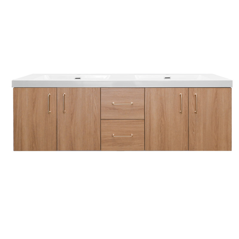Meuble-lavabo double avec comptoir double blanc, 60"