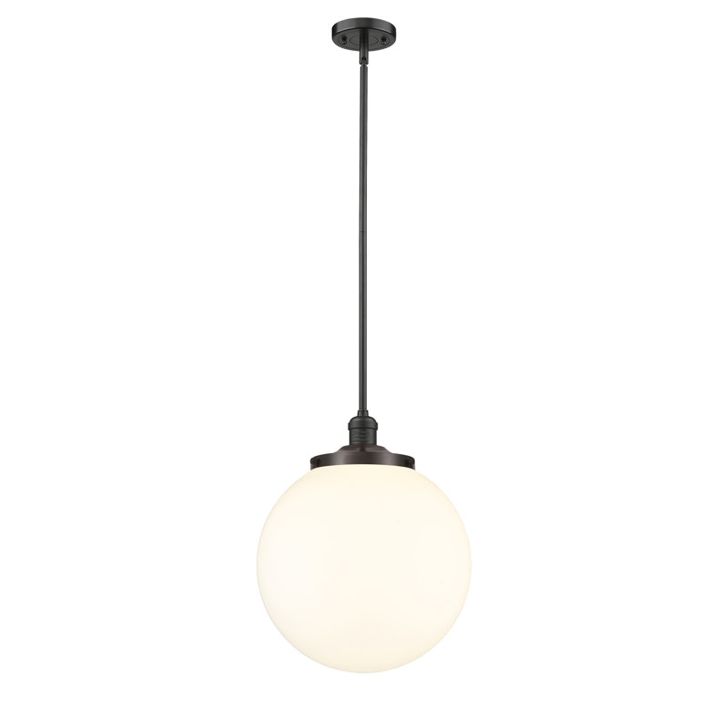Luminaire suspendu simple à 1 lumière Frederick, Blanc mat, Bronze frotté à l'huile
