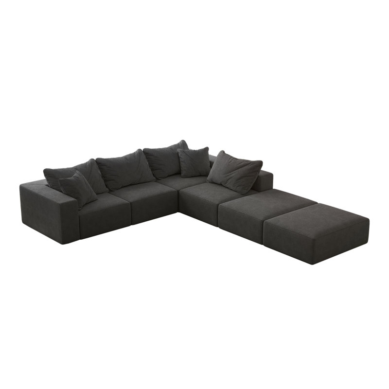 Boneless Upholstered Modular Sectional Sofa Couch, Gray