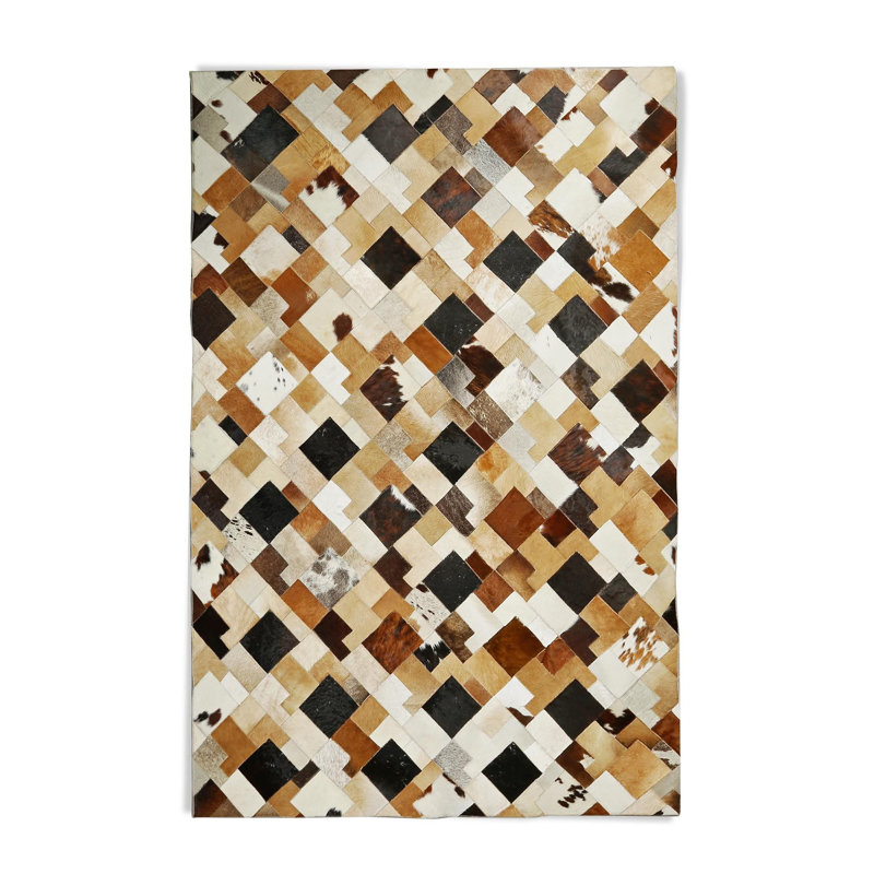 Tapis multicolore à motif géométrique en peau de vache, Tapis de couloir 2 pi x 6 pi