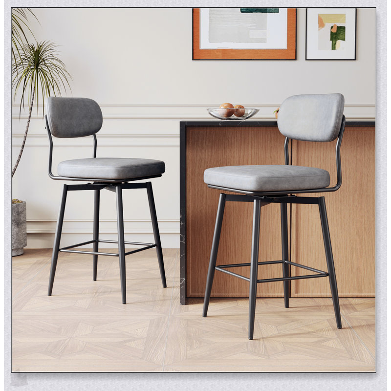 Ensemble de 2 tabourets de bar rotatifs à 360 ° avec coussins en cuir et supports en fer, confortables et élégants pour les cuisines et les restaurants