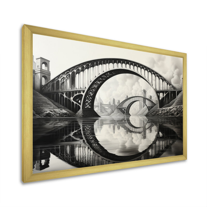 Pont Edgemon gris acier symphonique gris anthracite IV - impression, H 12 po x l 20 po x P 1 po, Cadre doré à une seule photo