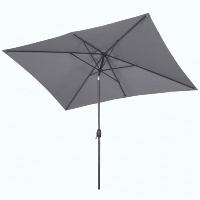 Parasol rectangulaire gris 6,5 x 10 pi avec manivelle, inclinable, toile résistante aux rayons UV pour la piscine, la cour et le patio (sans base)