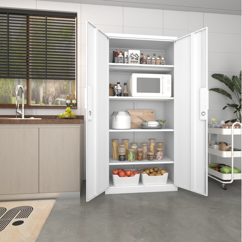 Metal Tall Storage Cabinet With Doors And Adjustable Shelves,72" Lockable Garage Storage Cabinet With Lock For Home Office,Garage,School