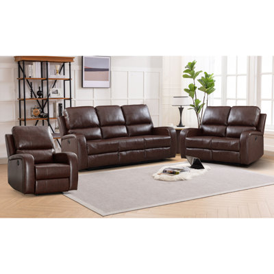 Rimmer 3-Piece Modern and Soft Vegan Leather Power Reclining Living Room Set with USB Charge Port