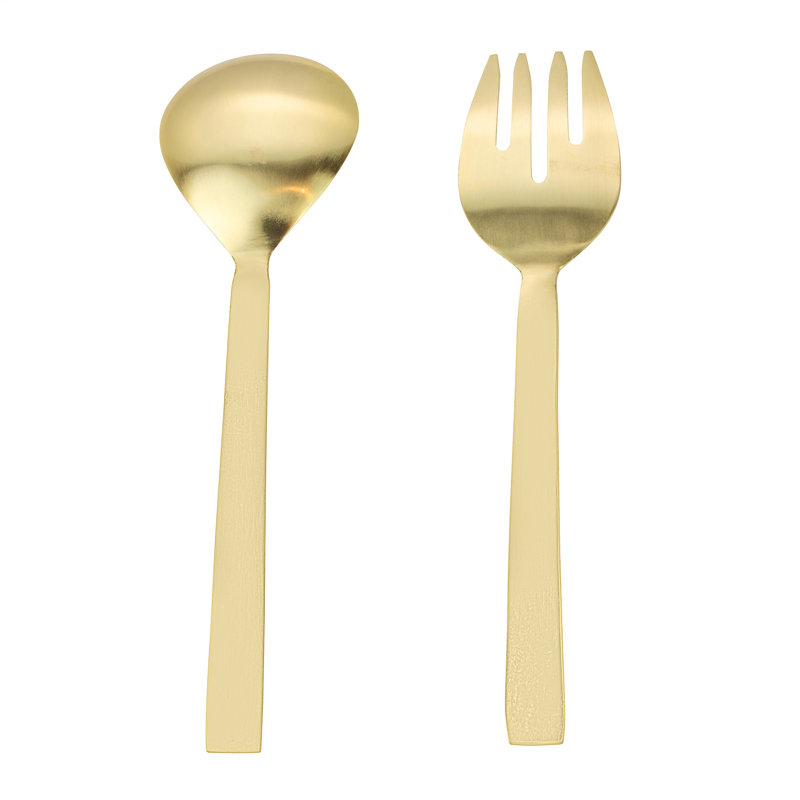 S/2 White Salad Server With Gold Rim And Back