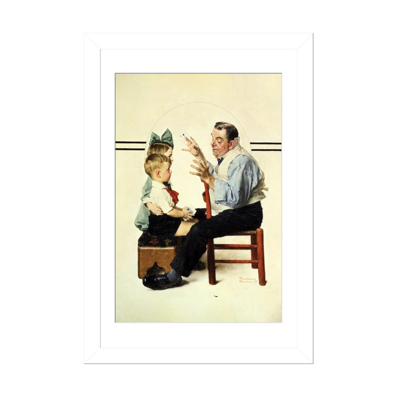Magicien avec deux enfants - reproduction d'art murale - papier d'art encadré, 24 po x 16 po, Papier encadré, Blanc