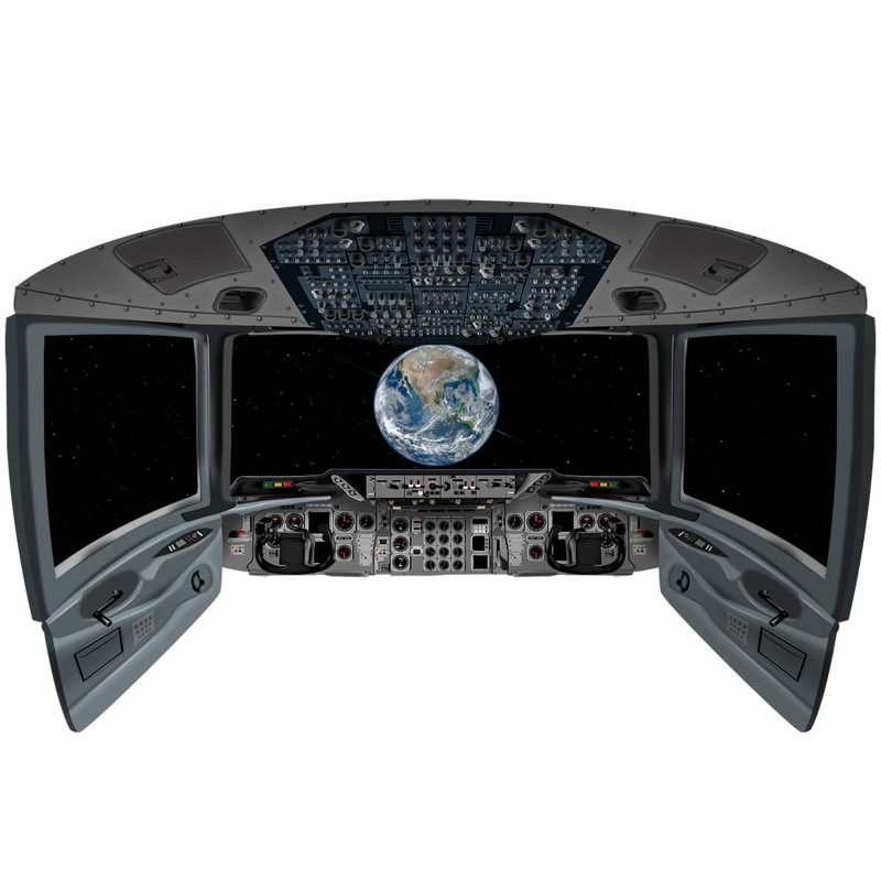 Panneau mural Drishya Spaceship Cockpit Earth, H 30 po x l 50 po