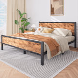 Chrissoula Bed Frame with Vintage Style Headboard, No Box Spring Needed, Easy Assembly