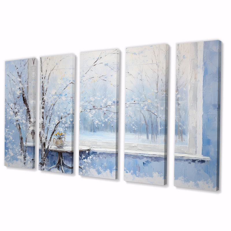 «Winter Landscape Snowfall Forest II - Winter Landscape», ensemble de 5 pièces d'art mural, H 28 po x l 60 po