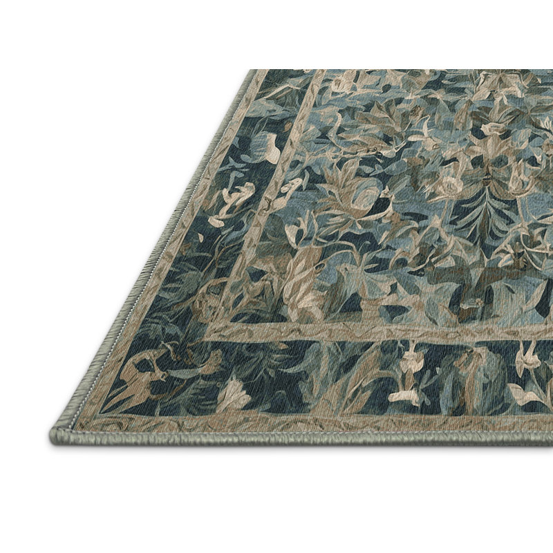 Machine Washable Green Area Rug, Square 4'