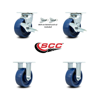 5 Inch Polyurethane Caster Set with 2 Brakes/Swivel Lock 2 Rigid SCC|SCC-30CS520-SPUS-TLB-BSL-2-R-2