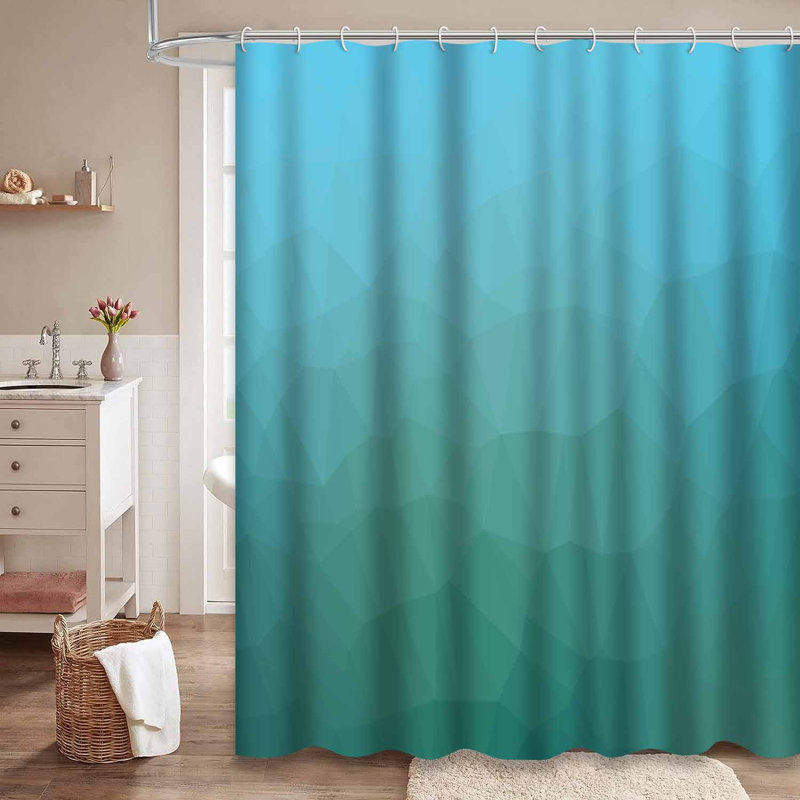 Rideau de douche géométrique bleu clair avec 12 crochets, L 72 po x l 78 po