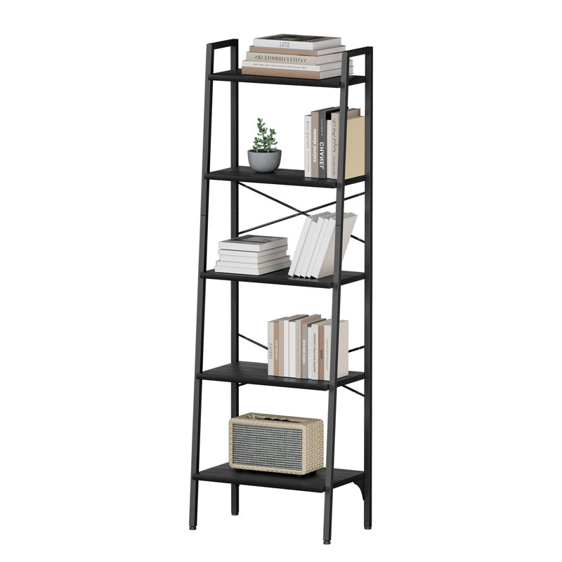 Ladder Shelf 172cm H x 56cm W Steel Ladder Bookcase, Black