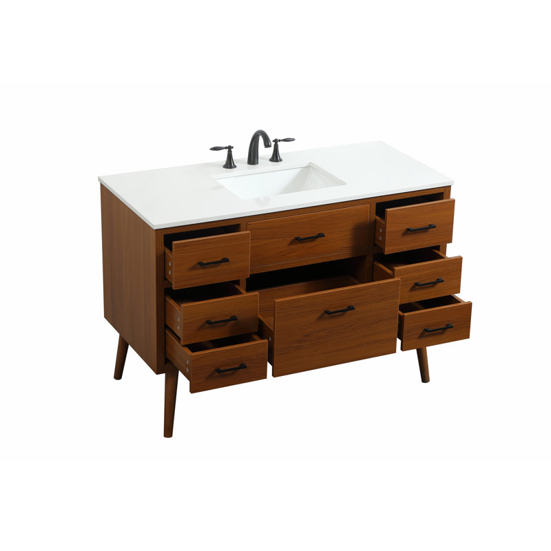 Steinfeldt 48'' Single Bathroom Vanity with Engineered Marble Top, Teak