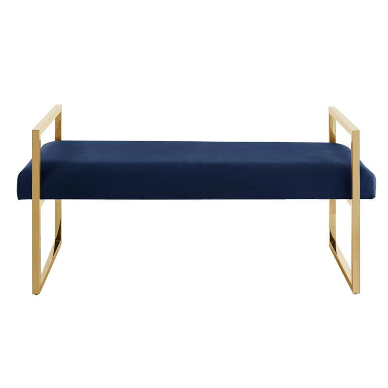 Khole Velvet Upholstered Bench, Navy/Gold