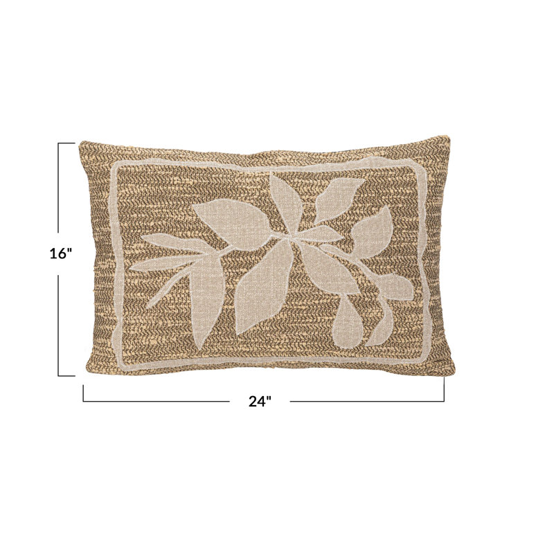 Tan and Brown Woven Botanical Lumbar Pillow