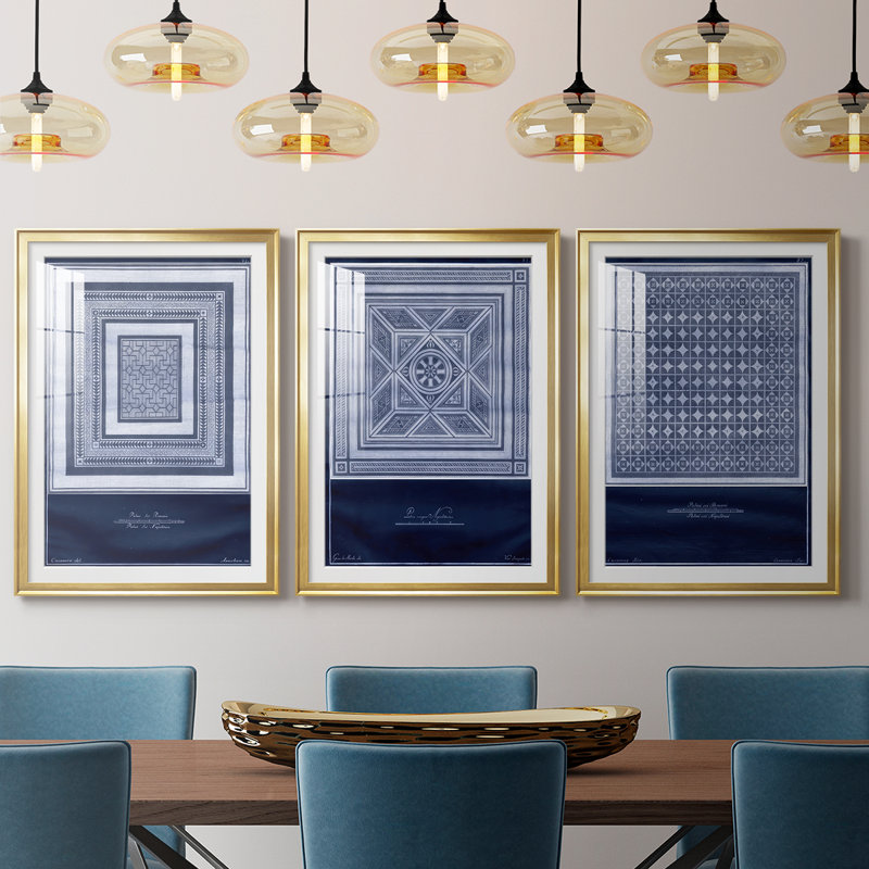 Indigo Tile IV - Impression encadrée sur mesure de qualité supérieure mate - 3 pièces