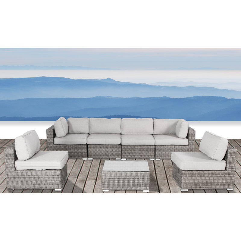 Ensemble de conversation pour 6 personnes avec coussins Euporie Wicker, Oléfine grise