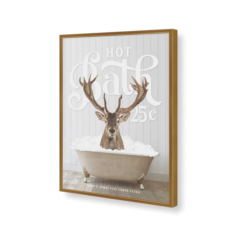 «Deer Hot Bath» par lettrage et doublure, L 24 po x H 32 po, Impression encadrée, Doré