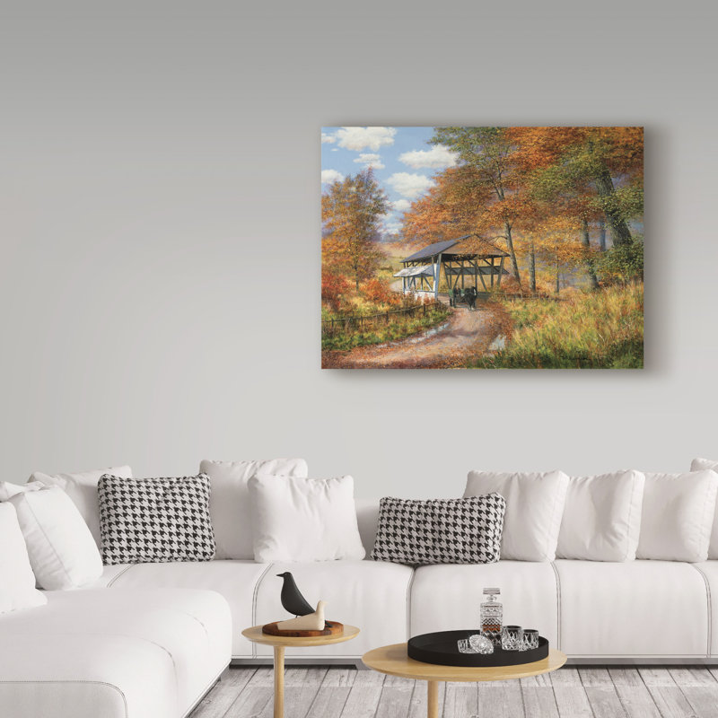 « recouvert bridge landscape », reproduction de peinture à l’huile sur toile tendue, H 18 po x l 24 po x P 2 po