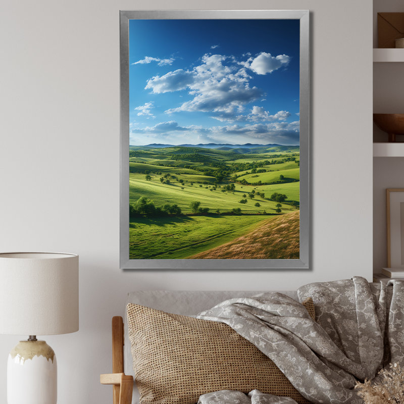 Champ de paysage du Kentucky - impressions sur toile de ferme, H 32 po x l 24 po x P 1 po, Cadre photo argenté