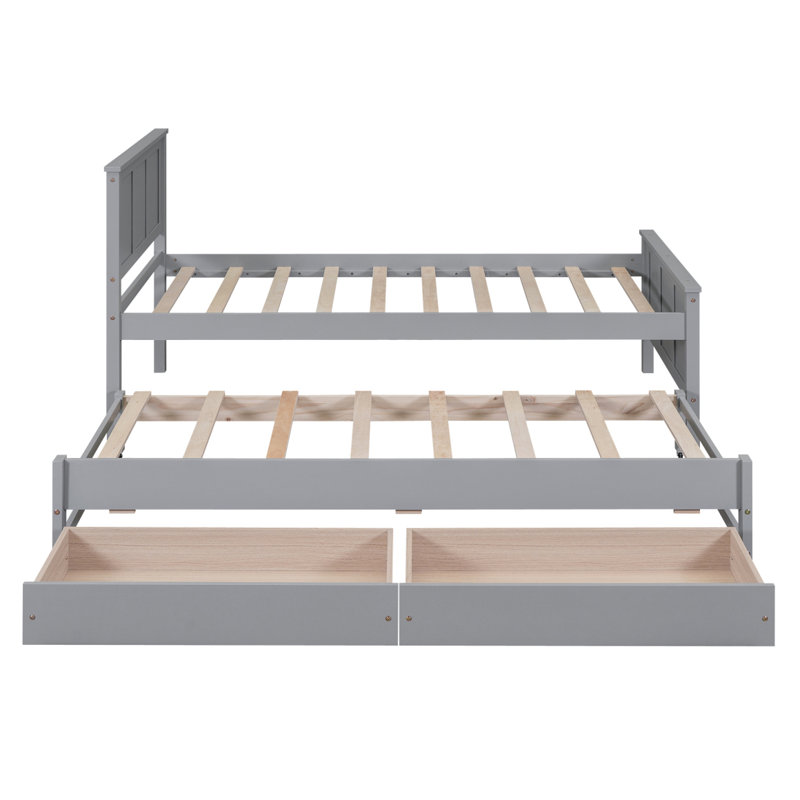 Lit plateforme simple avec lit gigogne et tiroirs, Gris