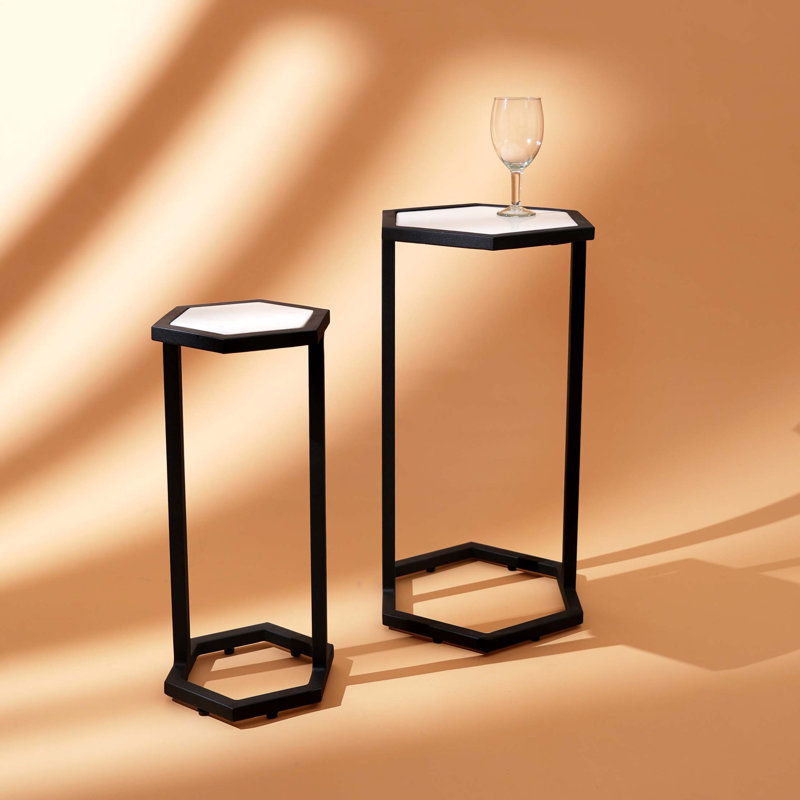 Modern Hexagonal Nesting Tables Set with Marble Tops