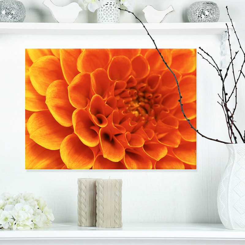 " Large Orange Flower And Petals ", 12" H x 20" W x 1" D, Wrapped Canvas
