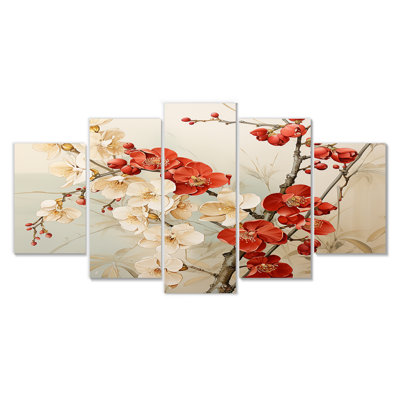 Orchidées rouges et blanches - art mural 5 pièces