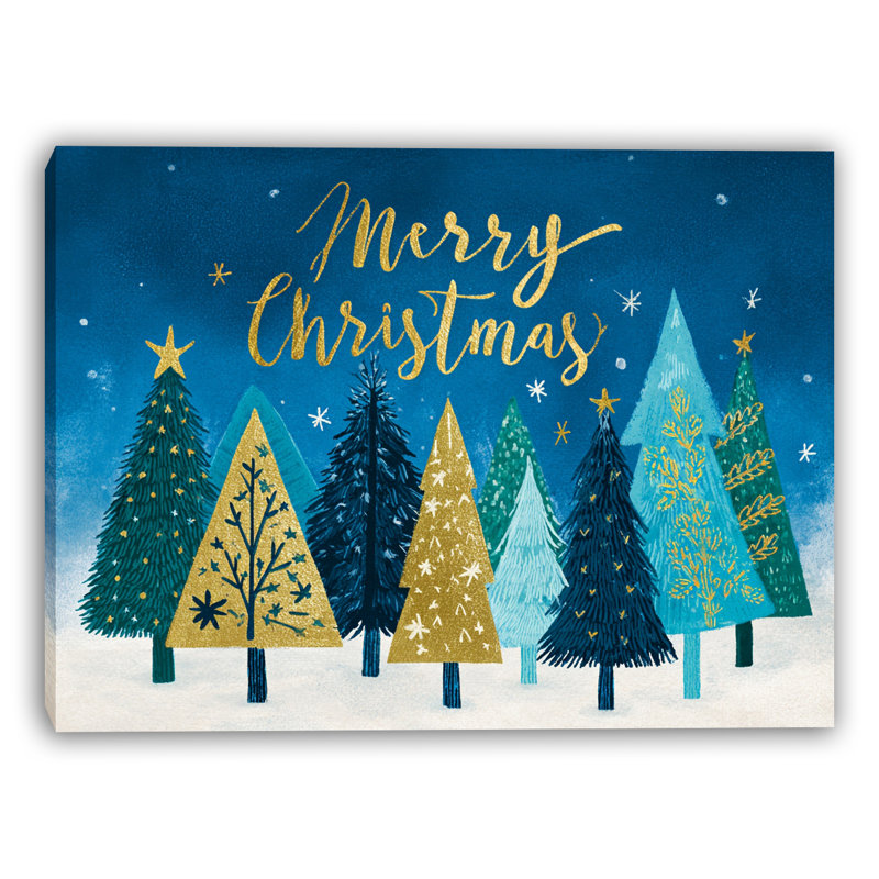 «Merry Christmas Forest Night», art mural sur toile, H 12 po x l 16 po