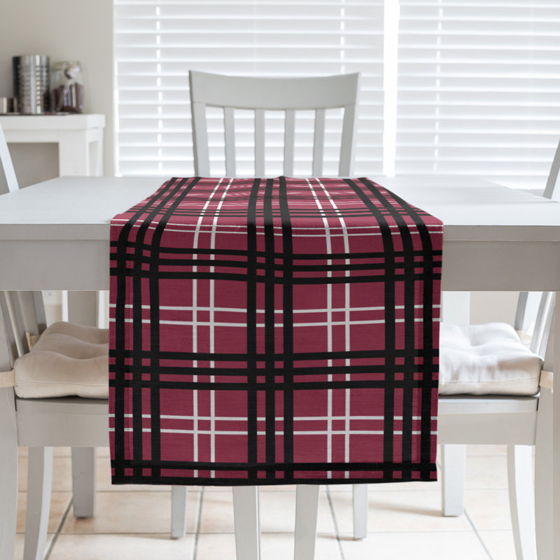 Paid Polyester Table Runner, 72" L x 16" W, White/Red/Black