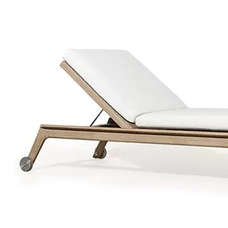 Outdoor Recliner Wood Frame Adjustable Back Outdoor Teak Wood Chaise Lounge , Cushion Included