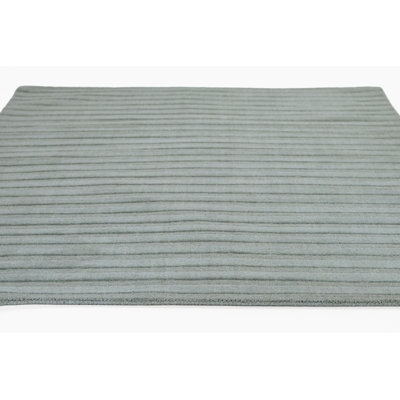 Aldery Light Blue Hand-Loomed Striped Wool Rug