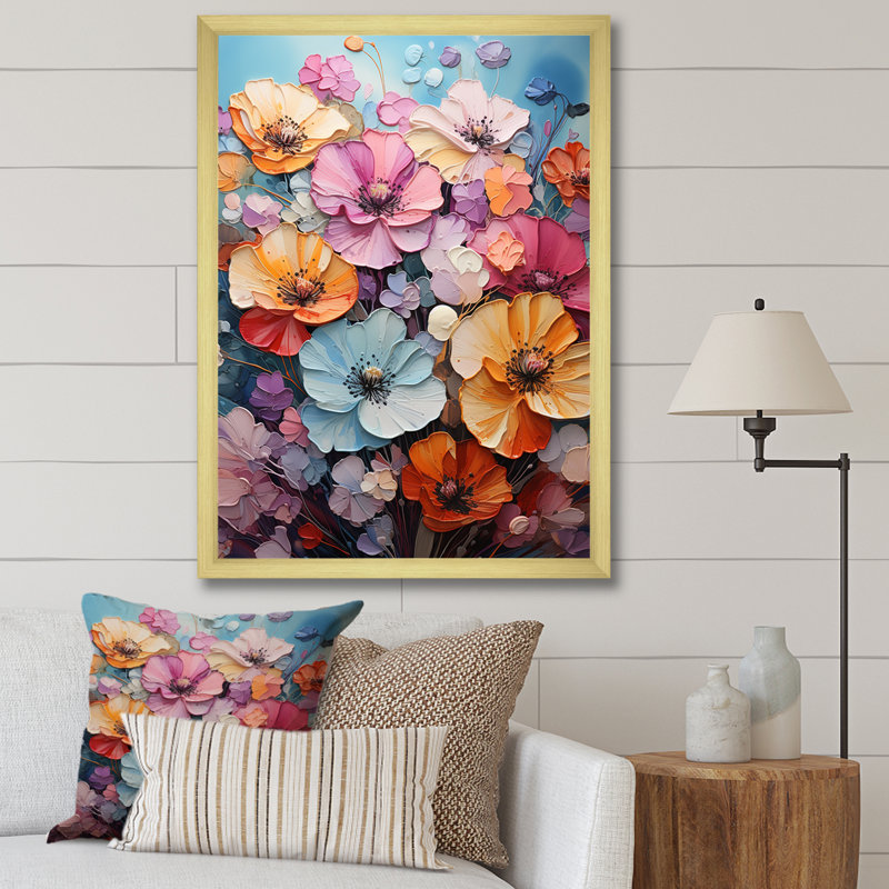 Vibrant Pansy Medley - Pansies, reproduction d'art sur toile, Cadre doré simple, H 44 po x l 34 po x P 1,5 po