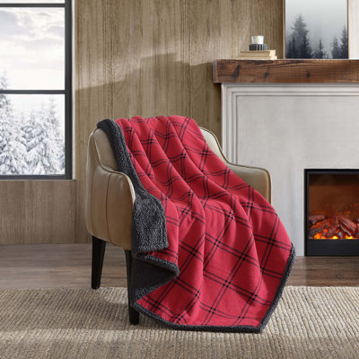 Eddie Bauer Printed Flannel/Sherpa Throw Blankets