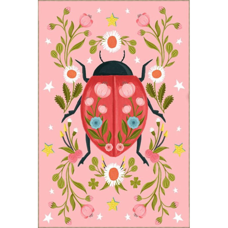 Tapis rose lavable à la machine à motif de coccinelle rouge, Sous-tapis rectangulaire 4 pi 7 po x 6 pi 7 po inc