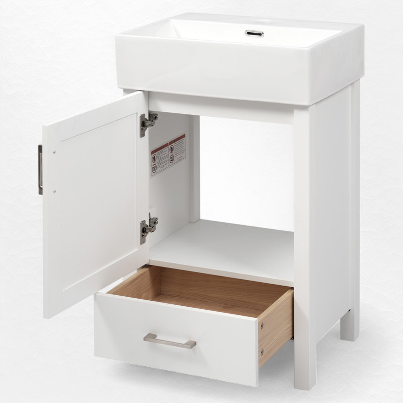 20" Single Bathroom Vanity With Ceramic Top, White