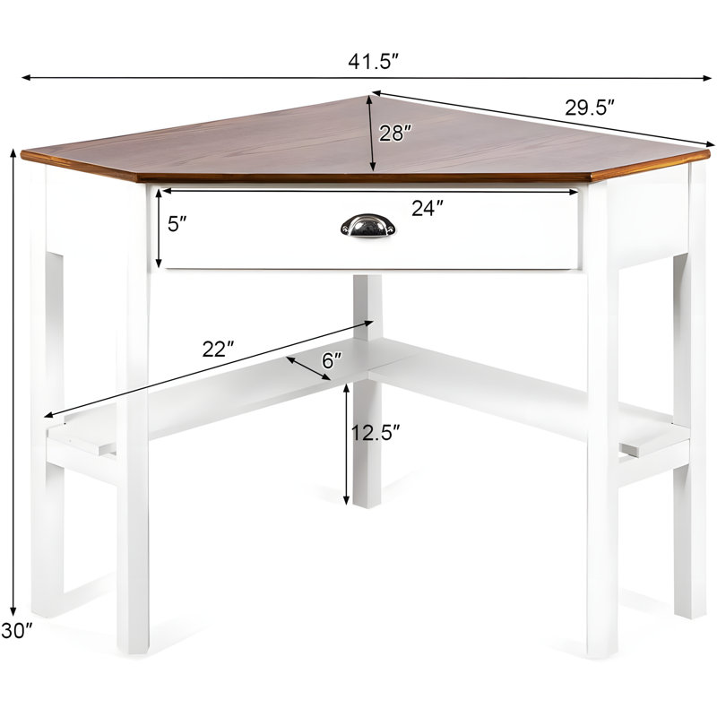 Space-Saving Corner Desk With Drawer And Storage Shelves, Compact Triangle Computer Desk For Home Office Or Bedroom