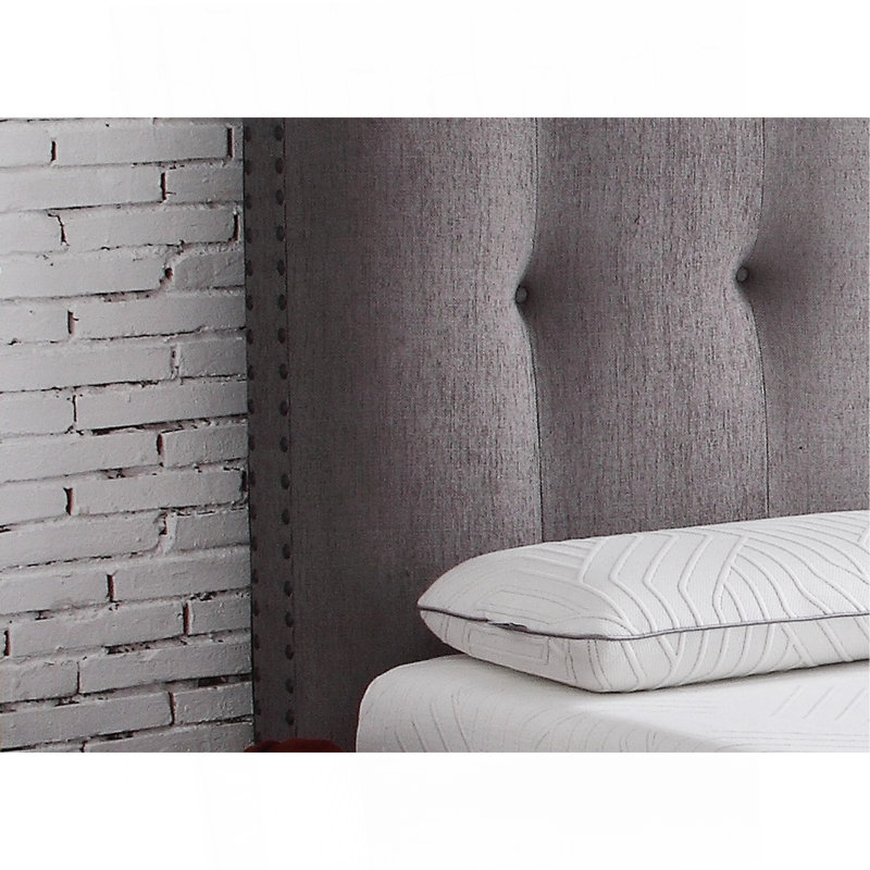Tufted Upholstered Headboard with Nailhead Trim, Queen Size, Grey