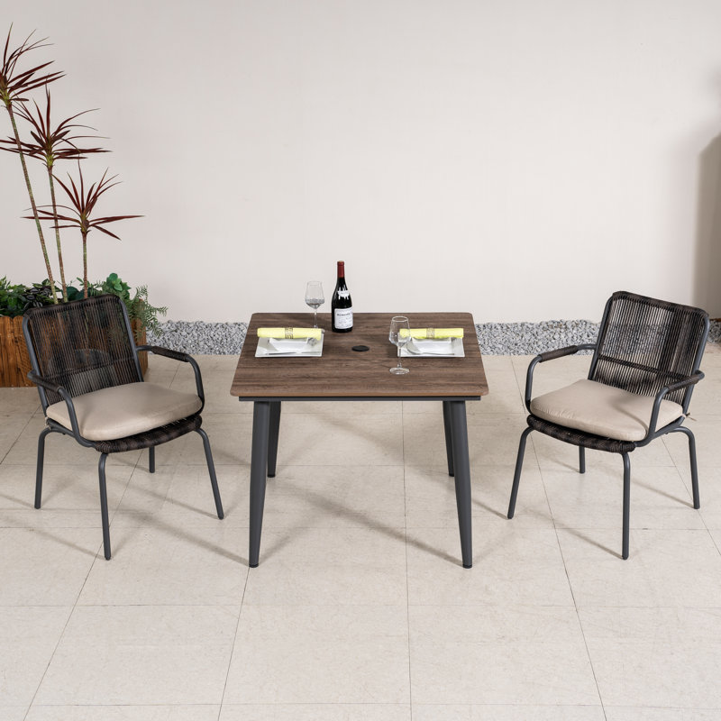 Ensemble de salle à manger pour 2 personnes en métal avec table carrée, coussins inclus
