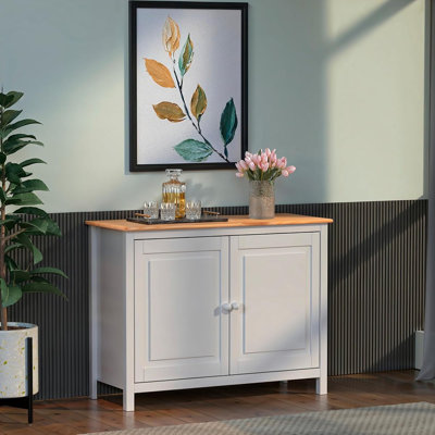 Solid Wood White Sideboard Buffet Cabinet With Doors - Adjustable Shelves, Multi-Purpose Storage For Dining Room, Kitchen, Or Entryway