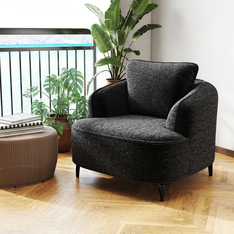 35" Compression Metal Leg Accent Chair - Compressed Chenille Memory Foam Lounge Chair For Living Room & Bedroom