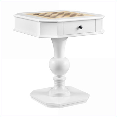 Table de jeu avec échecs réversible / dames / plateau de backgammon et amp; 2 tiroirs, blanc | Bois synthétique