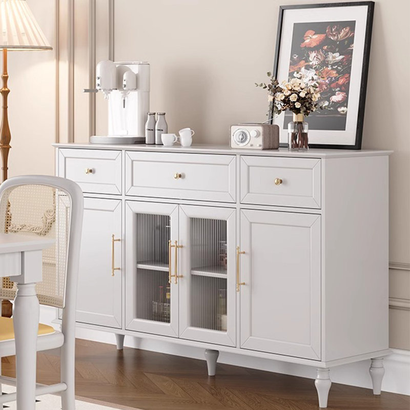 Solid Wood Vintage Minimalist Storage Cabinet, White